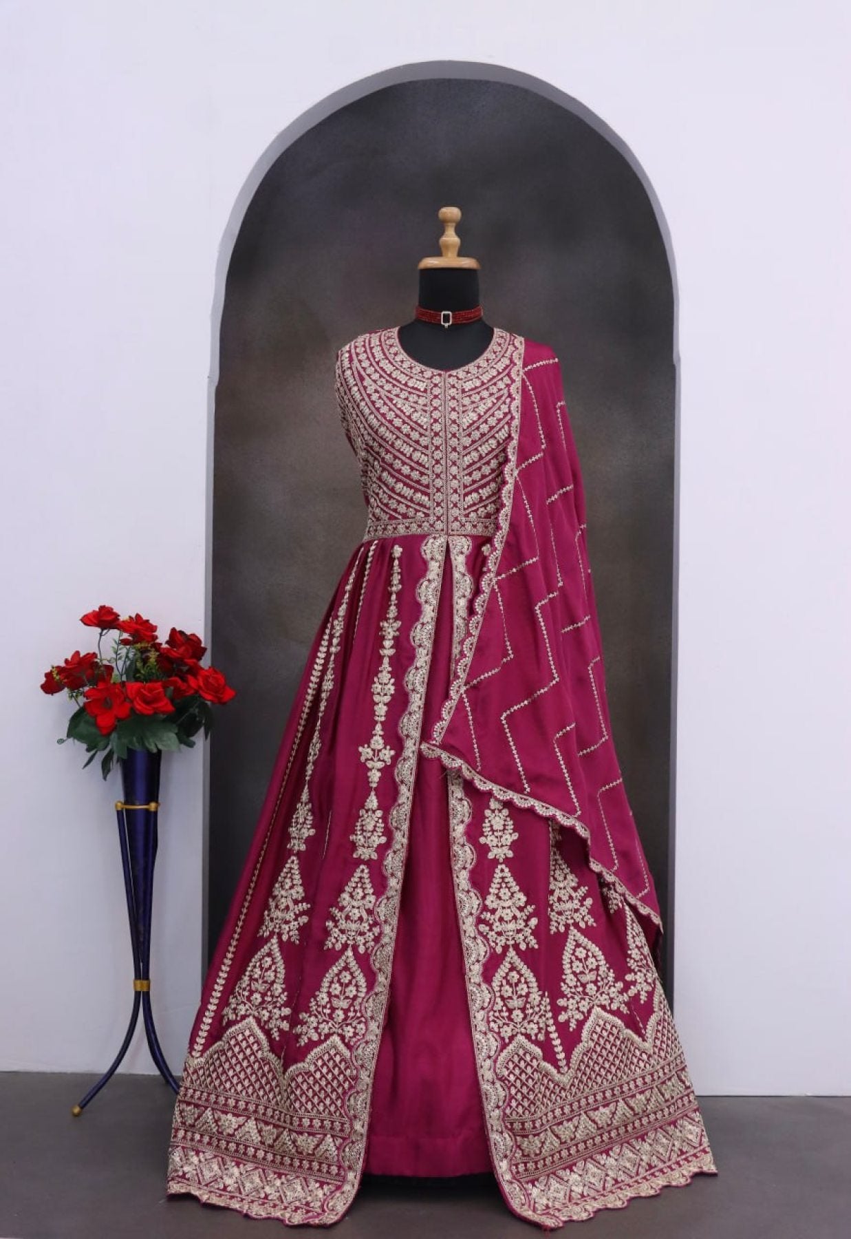 Anarkali Eid Special Lehenga Suit in Heavy Real Chinon with Sequence Embroi styling view