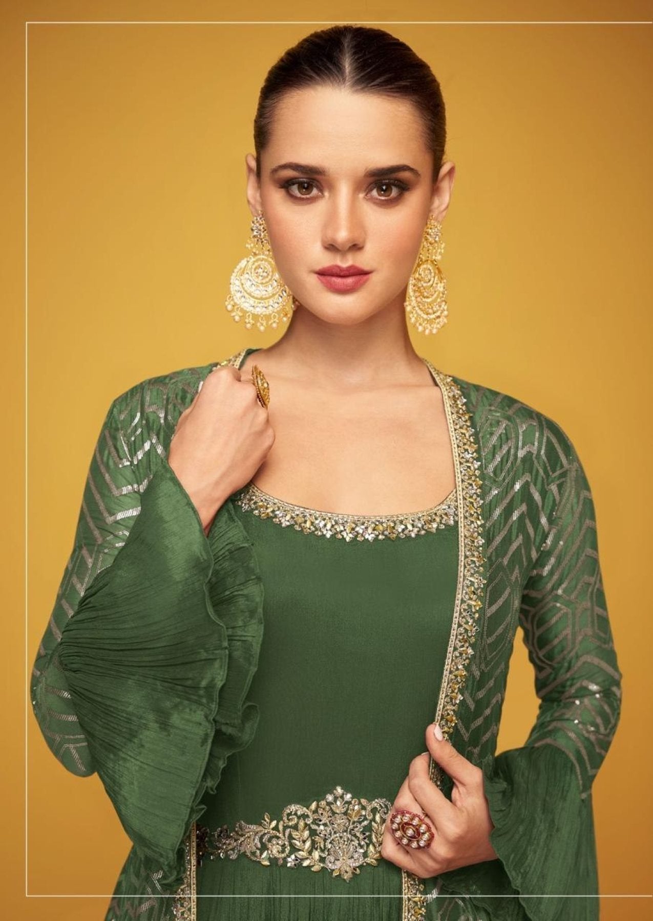 Zenvique Silk Embroidered Lehenga Set with Net Dupatta for Wedding Wear fabric texture detail