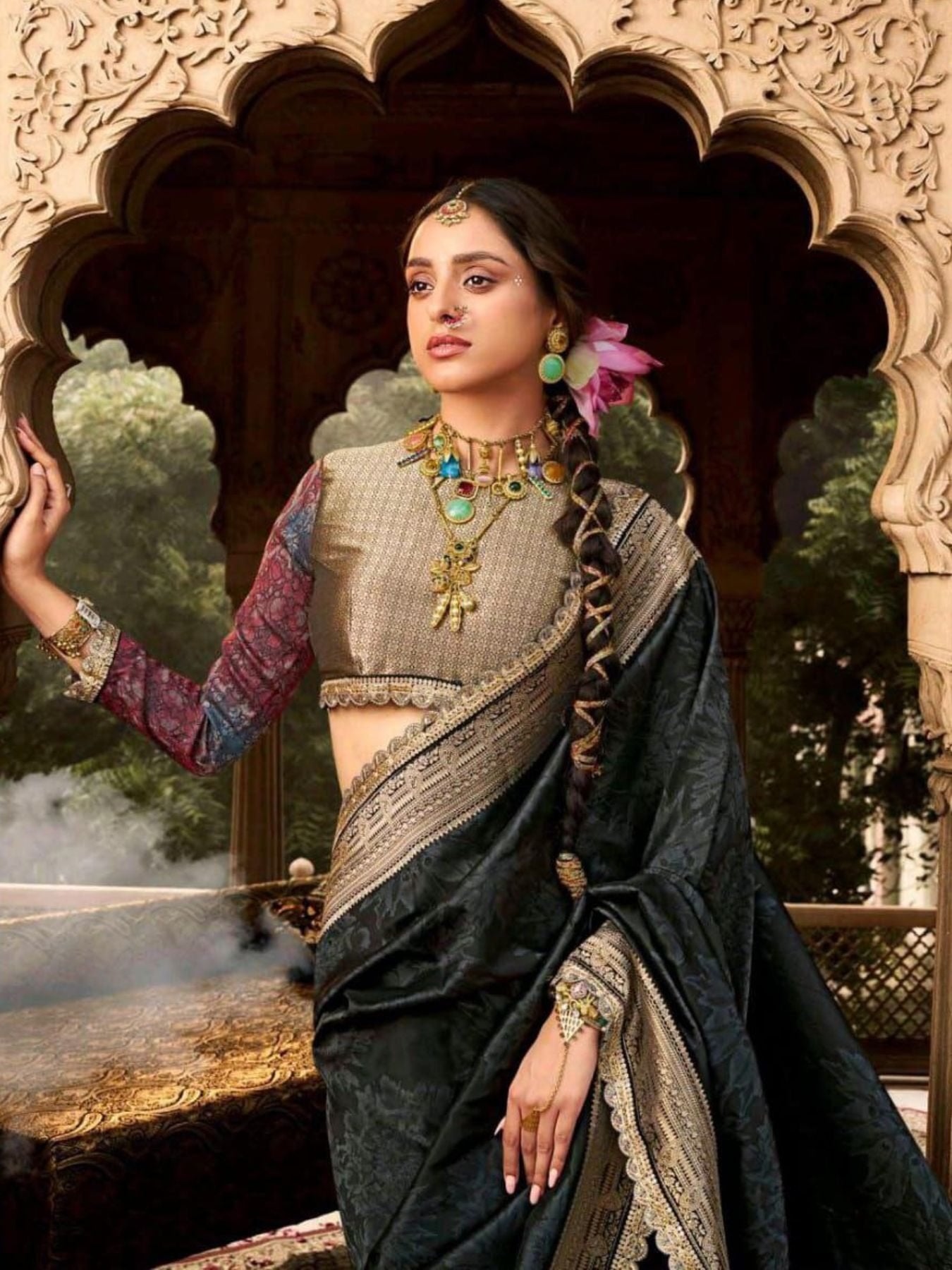 Black Silk Saree for women - full front view | Snyvia