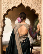 Black Silk Saree - side drape view