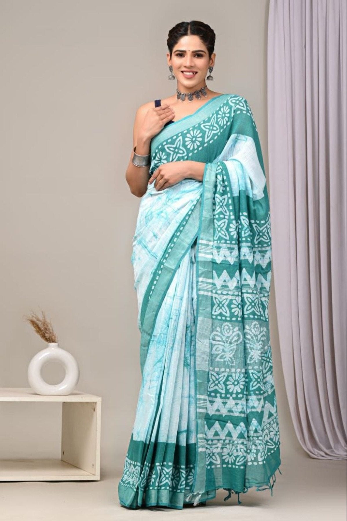 Cotton Saree - Print pallu design detail