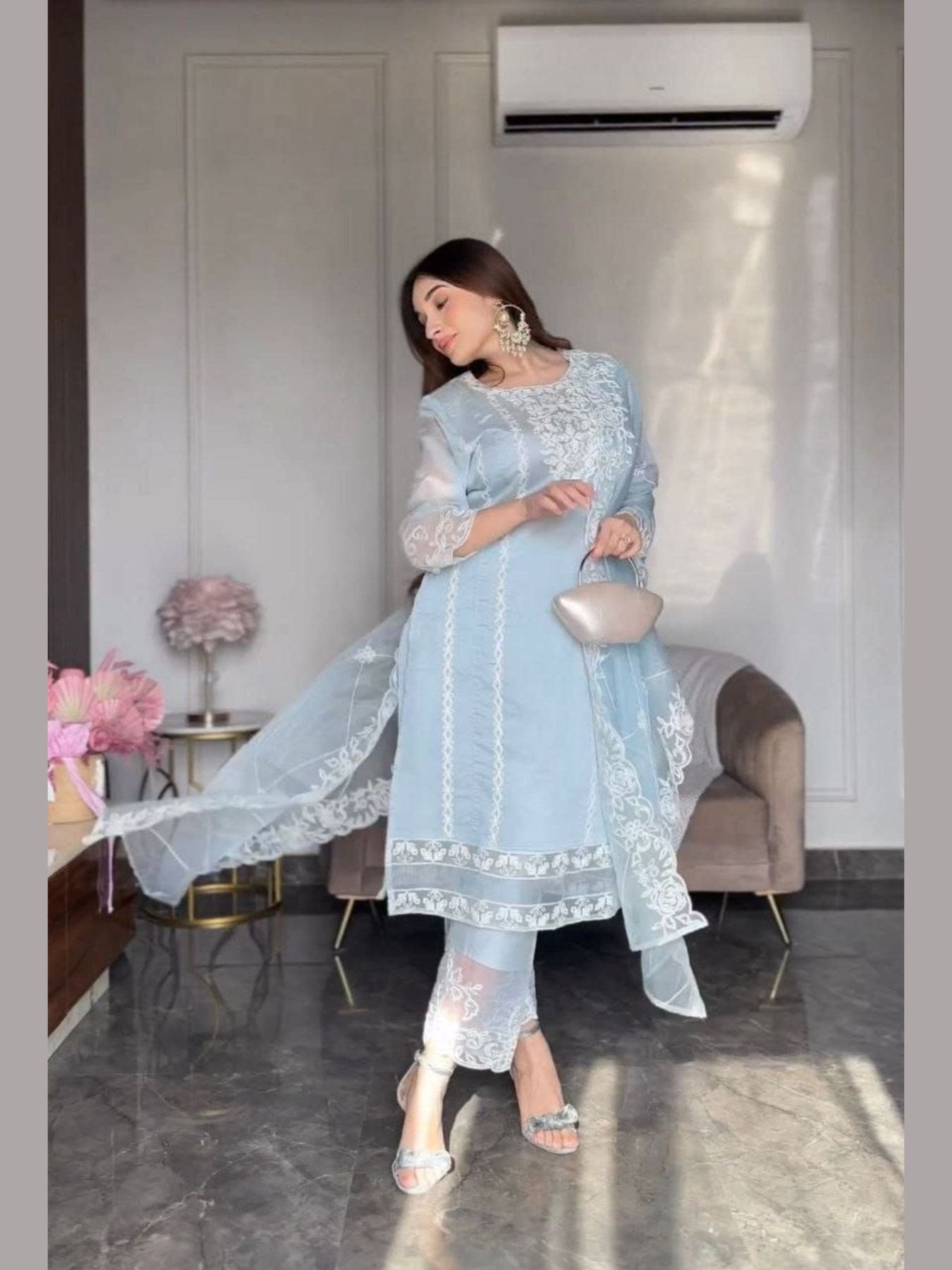 Organza Silk Three Set Kurti full set view