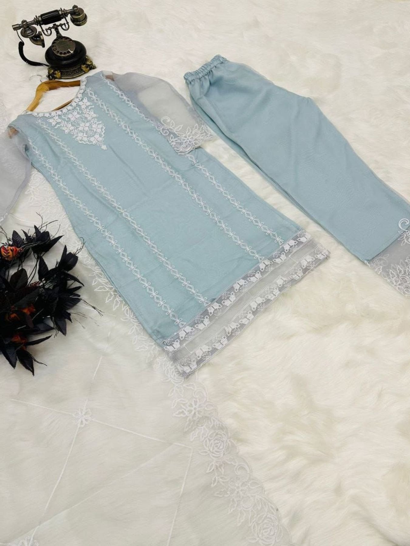 Organza Silk Three Set Kurti styling view