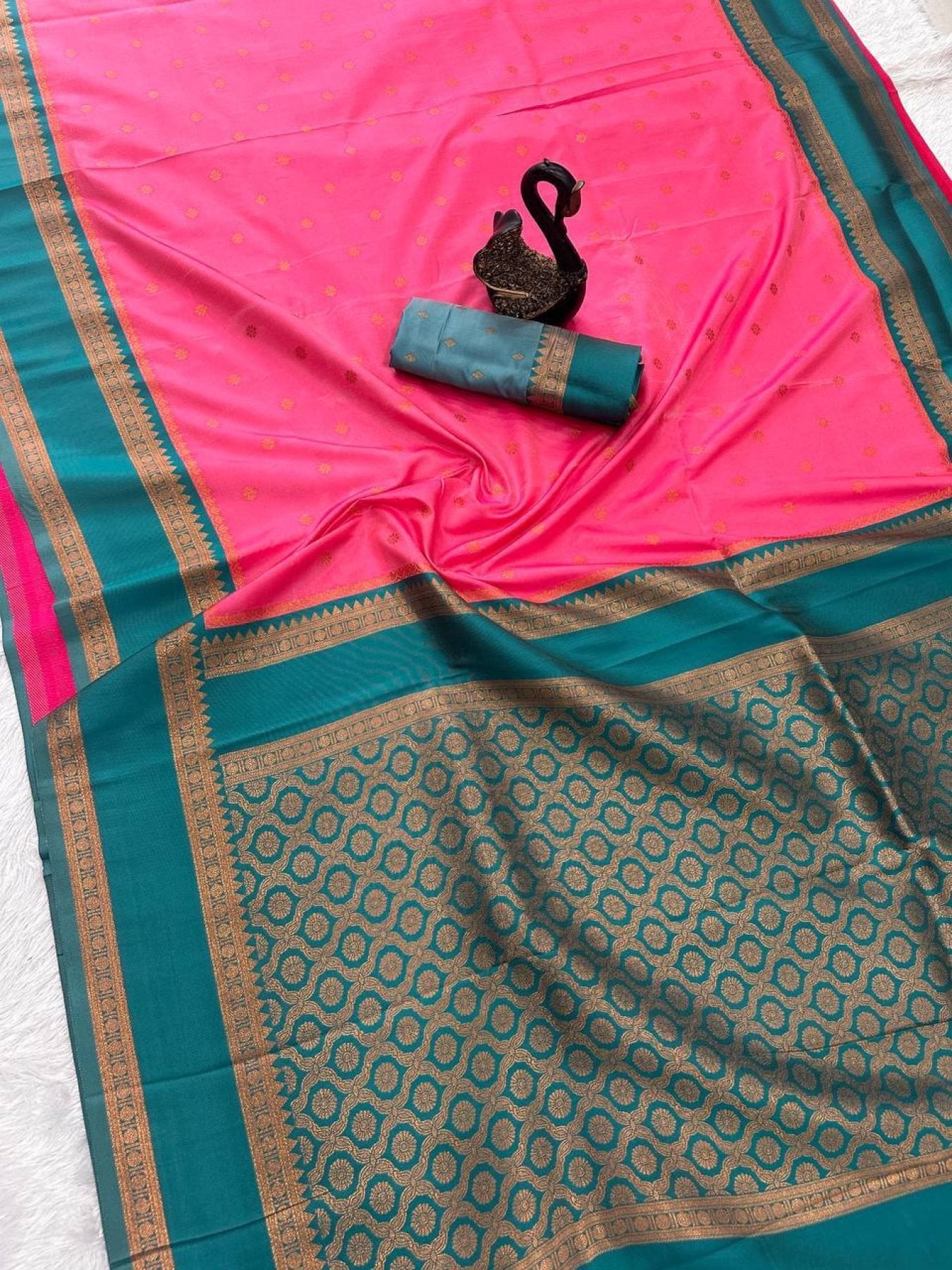 Pink Silk Saree - side drape view