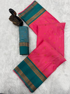Pink Silk Saree - blouse and border close-up
