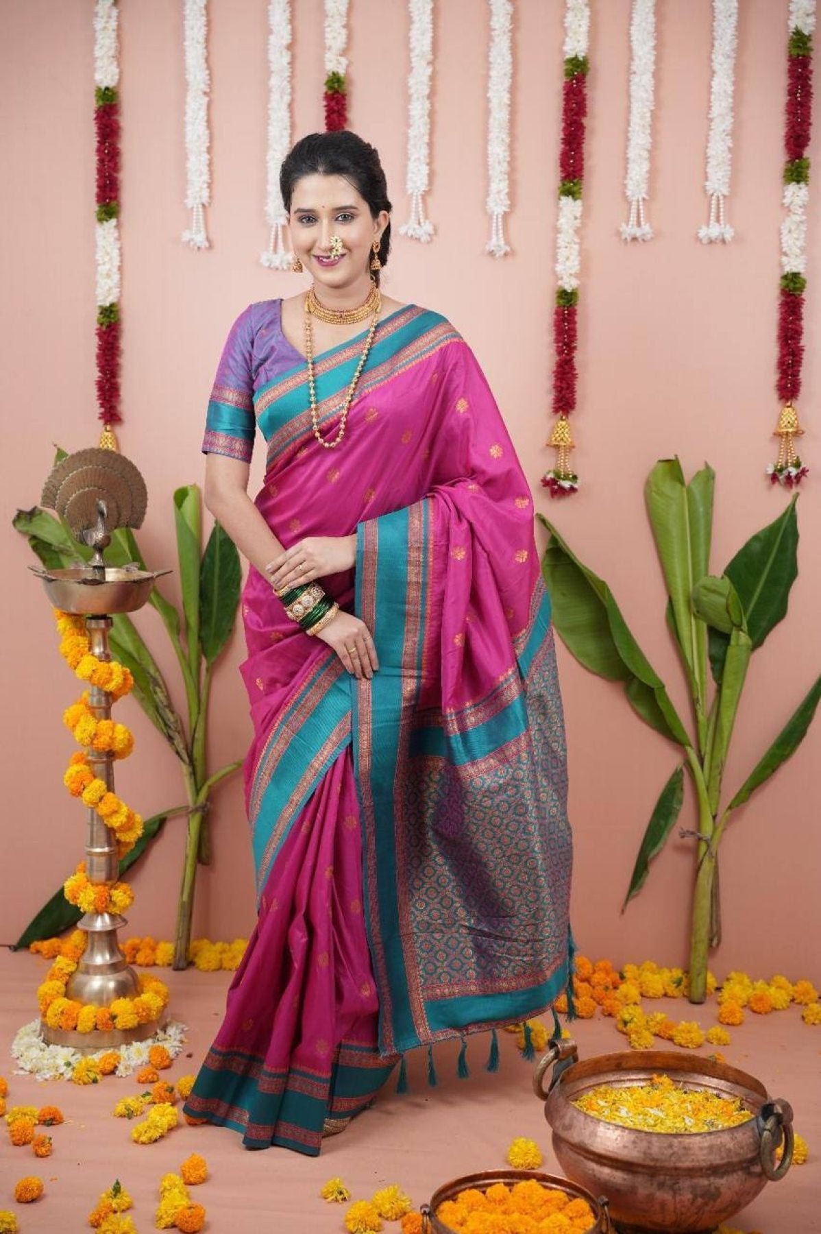 Pink Silk Saree - fabric texture close-up
