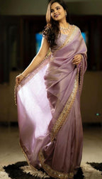Purple Net Saree - drape and pallu detail