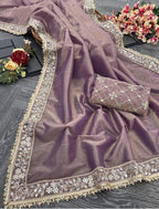 Purple Net Saree - side drape view
