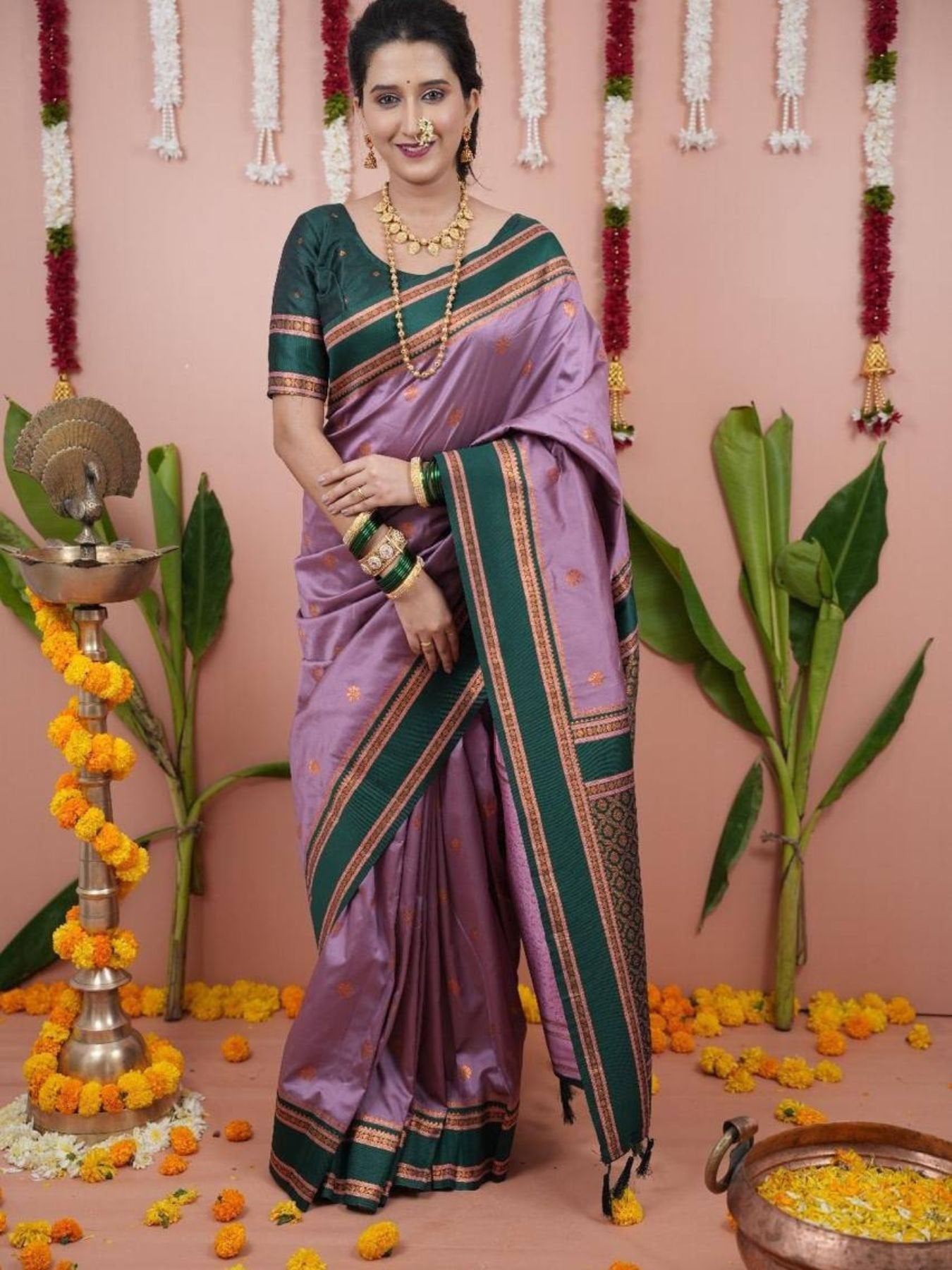 Pink Silk Saree for women - full front view | Snyvia