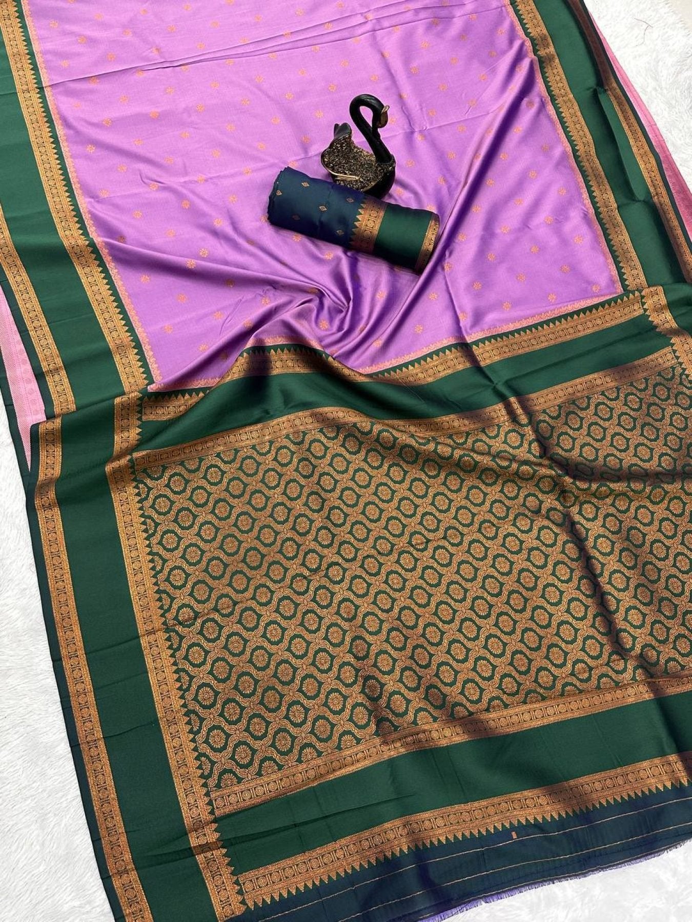 Pink Silk Saree - side drape view