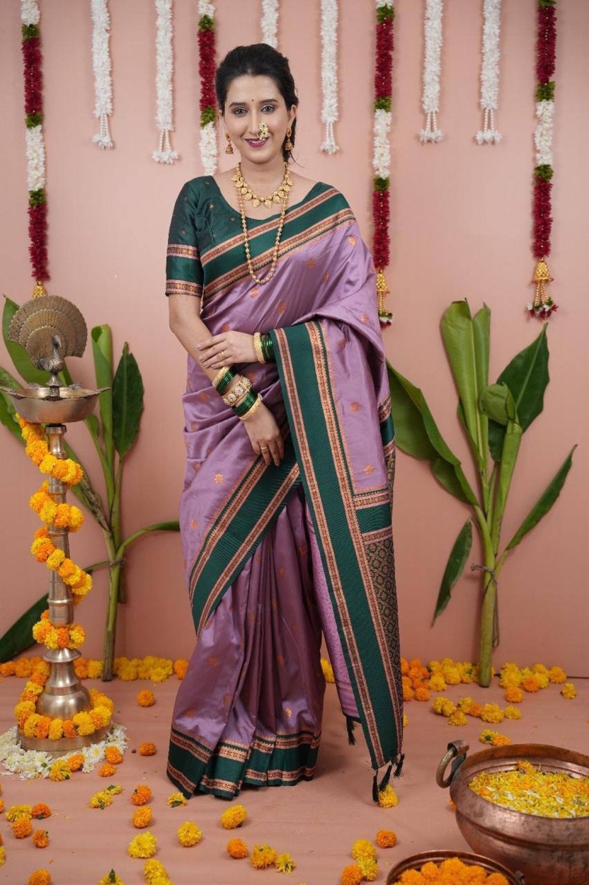 Pink Silk Saree - Zari embroidery work detail