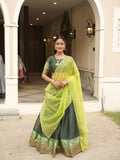 Green Silk Lehenga with Weaving Border and Zari Work for Bridal Functions for women | Snyvia