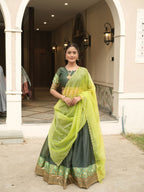 Green Silk Lehenga with Weaving Border and Zari Work for Bridal Functions for women | Snyvia