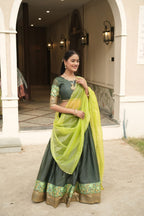 Silk Lehenga with Weaving Border and Zari Work for Bridal Functions embroidery close-up