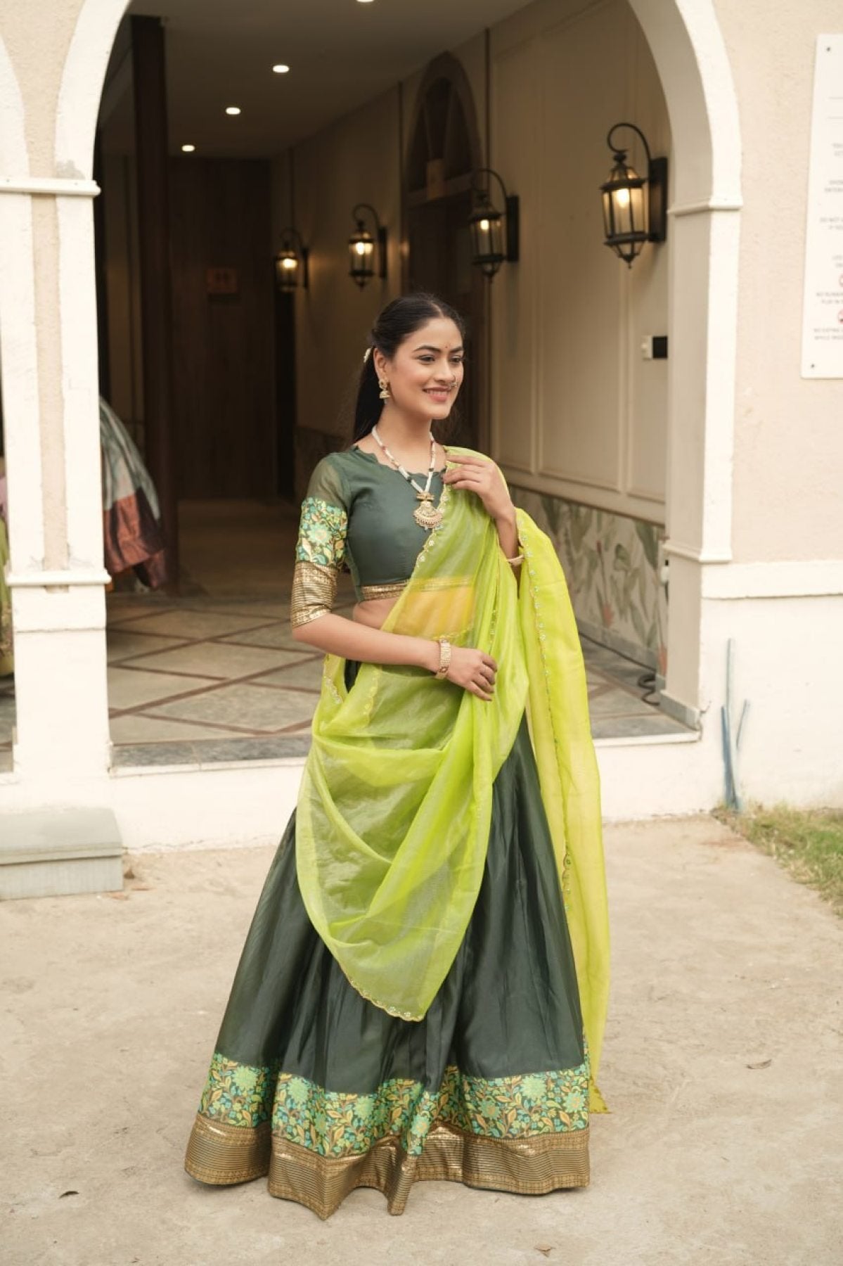 Silk Lehenga with Weaving Border and Zari Work for Bridal Functions embroidery close-up