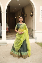Silk Lehenga with Weaving Border and Zari Work for Bridal Functions fabric texture detail