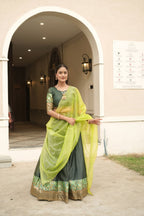 Silk Lehenga with Weaving Border and Zari Work for Bridal Functions back view