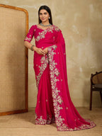 Pink Chiffon Saree - drape and pallu detail