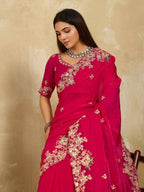 Pink Chiffon Saree - side drape view