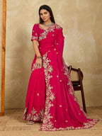 Pink Chiffon Saree - blouse and border close-up