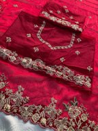 Pink Chiffon Saree - Embroidery embroidery work detail
