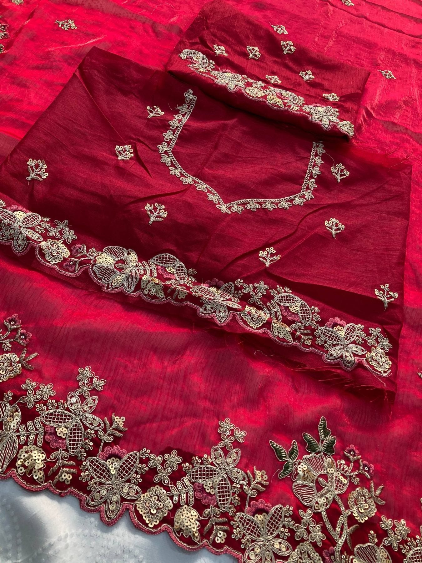 Pink Chiffon Saree - Embroidery embroidery work detail