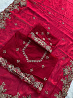 Pink Chiffon Saree - Embroidery pallu design detail