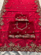 Pink Chiffon Saree - Embroidery back view