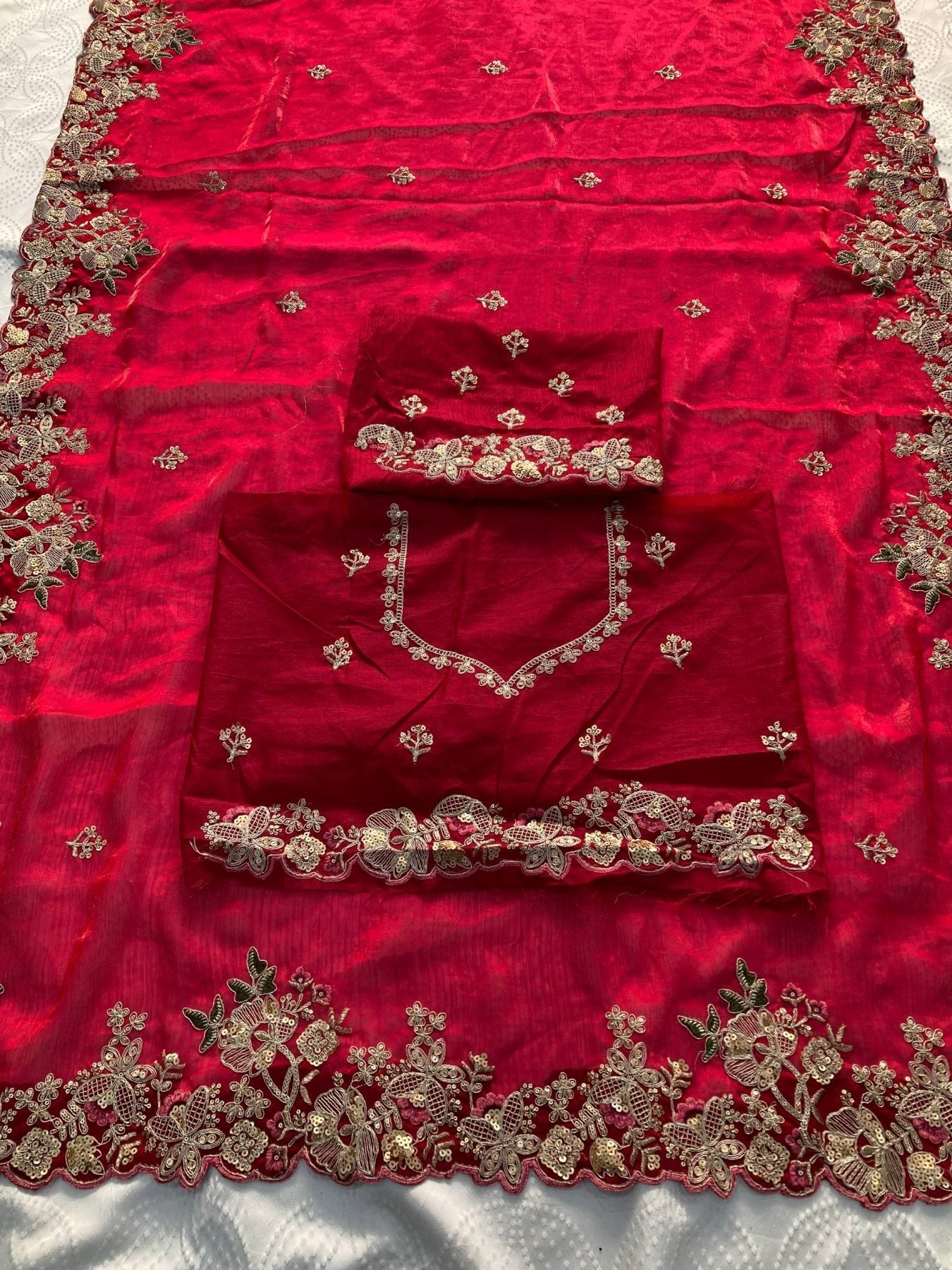 Pink Chiffon Saree - Embroidery back view