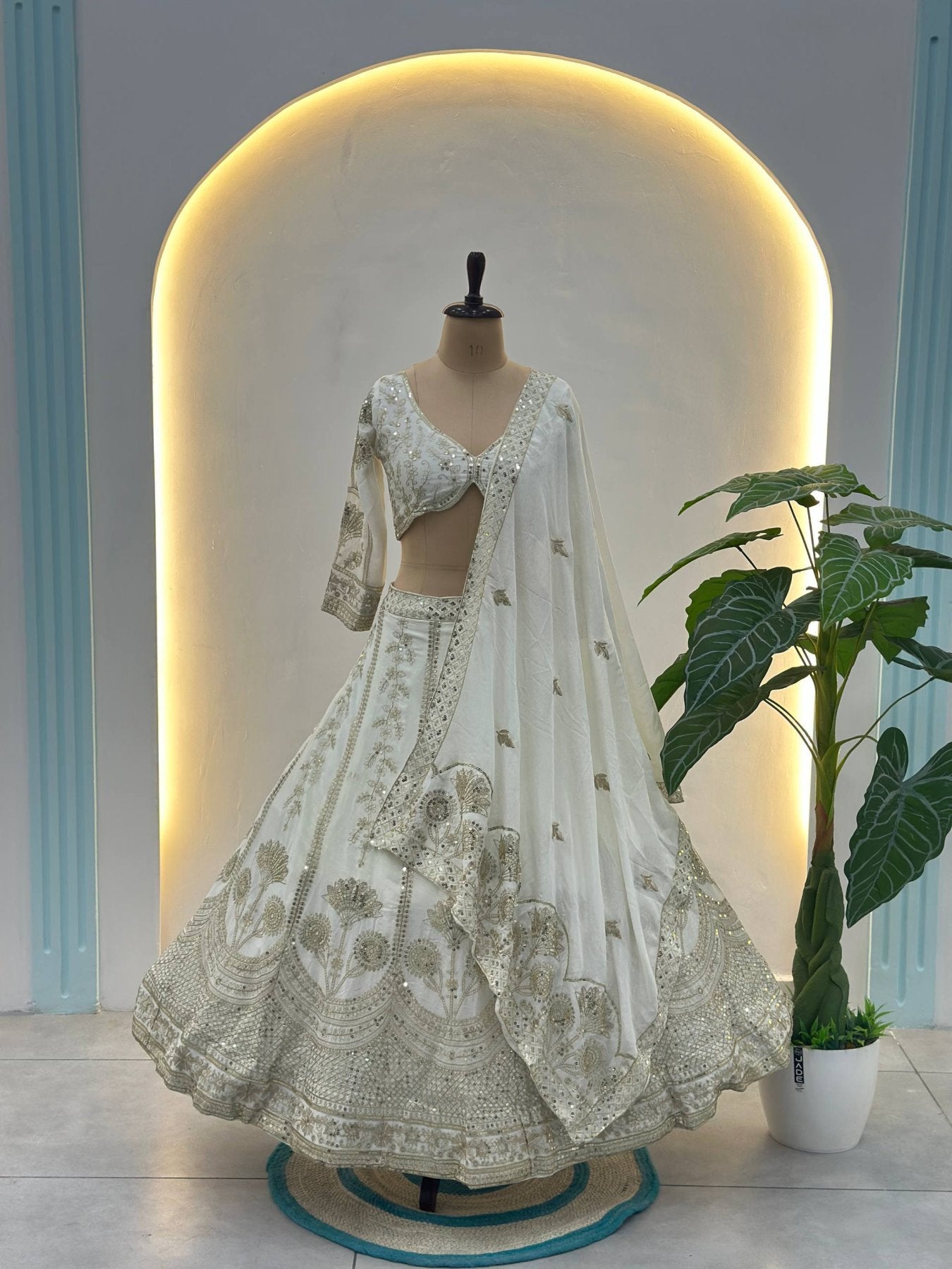 Chinon Silk Plus Size Lehenga Choli with Zari Sequins Embroidery back view