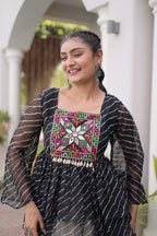 Navratri Kora Cotton Lehenga Choli with Kutchi Gamthi Patchwork embroidery close-up