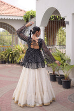 Navratri Kora Cotton Lehenga Choli with Kutchi Gamthi Patchwork blouse and dupatta detail