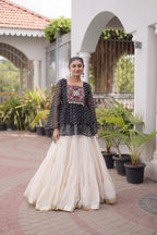 Navratri Kora Cotton Lehenga Choli with Kutchi Gamthi Patchwork embroidery close-up