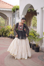 Navratri Kora Cotton Lehenga Choli with Kutchi Gamthi Patchwork fabric texture detail