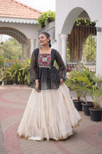Navratri Kora Cotton Lehenga Choli with Kutchi Gamthi Patchwork back view