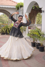 Navratri Kora Cotton Lehenga Choli with Kutchi Gamthi Patchwork colour variant view