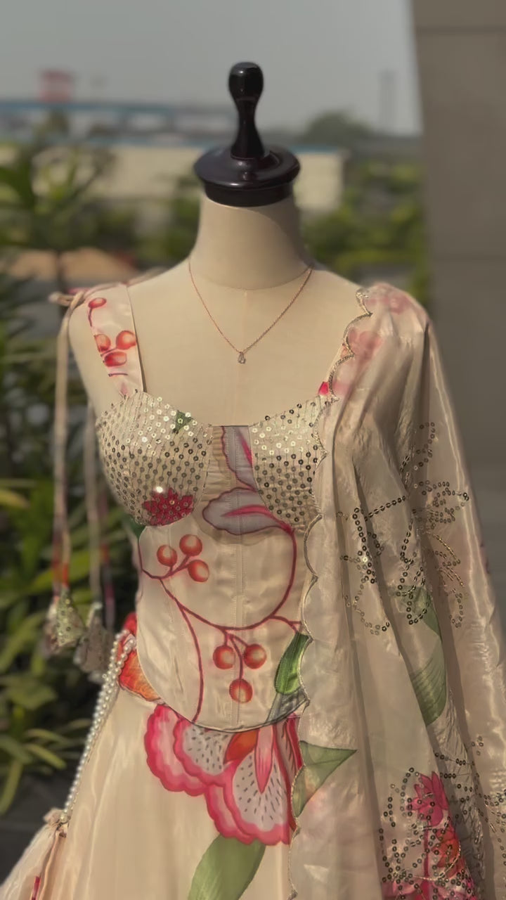 Exclusive Corset Lehenga - Ivory Floral Garden