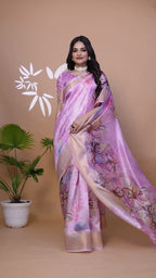 Snyvia Ivory Glow Banarasi Silk Saree with Emerald Accents