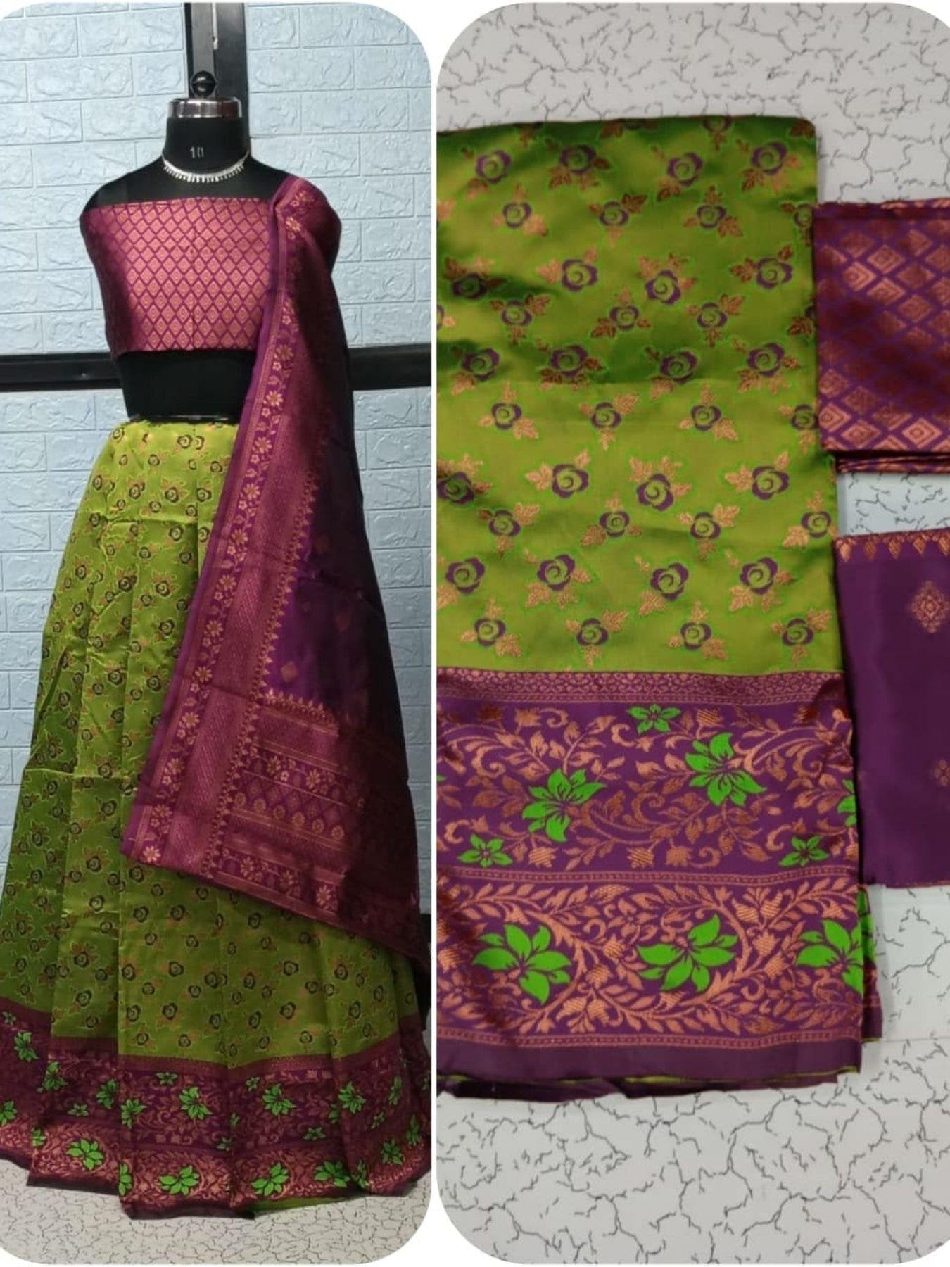 Pure Softy Silk Zari Half Lehenga Saree with Banarasi Dupatta for women | Snyvia
