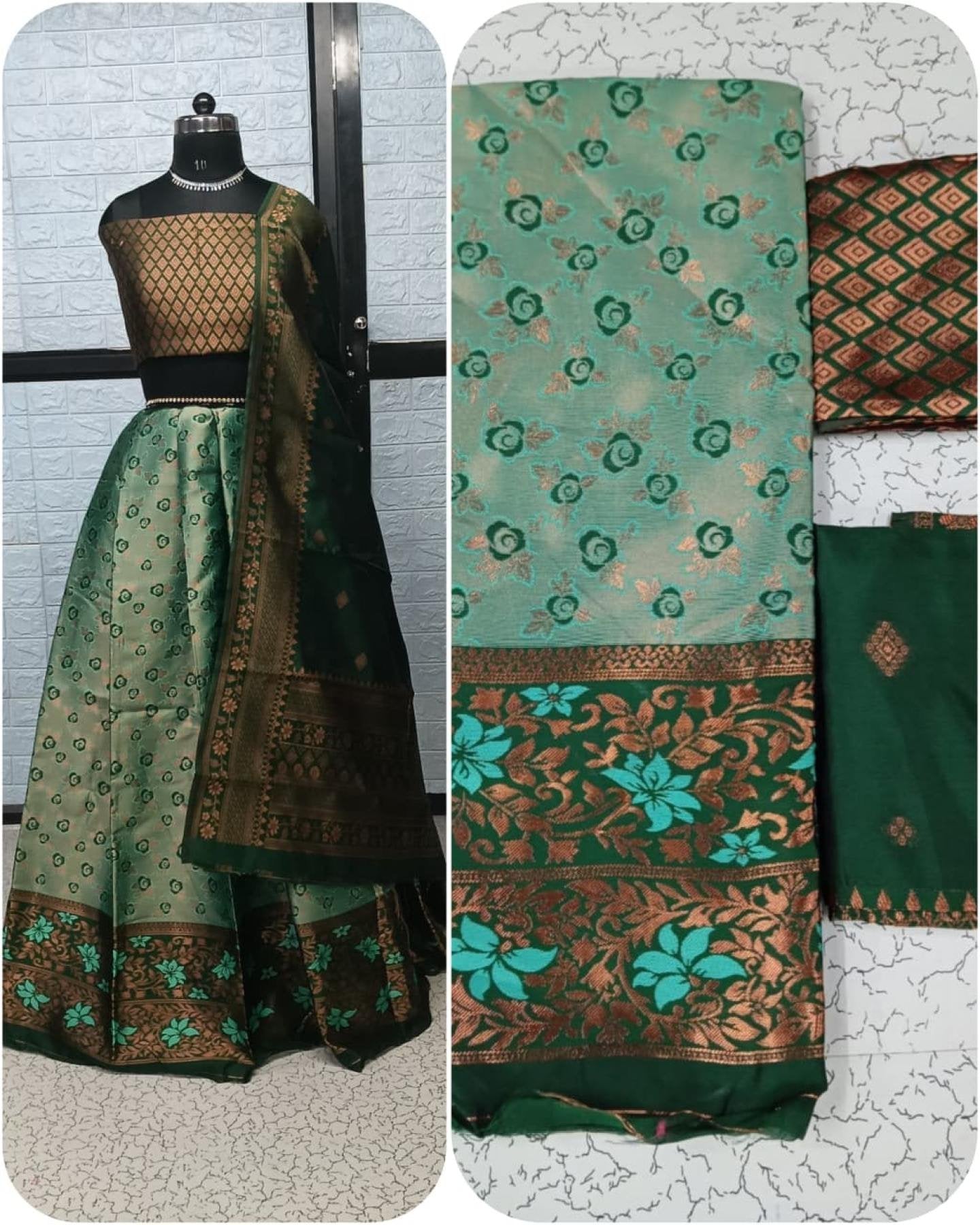 Pure Softy Silk Zari Half Lehenga Saree with Banarasi Dupatta blouse and dupatta detail