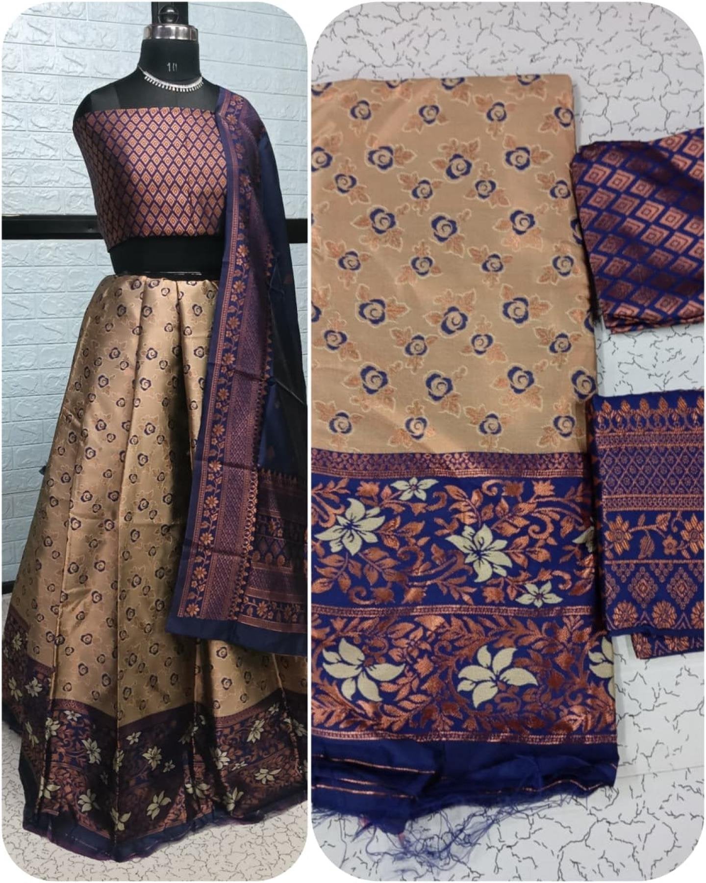 Pure Softy Silk Zari Half Lehenga Saree with Banarasi Dupatta back view