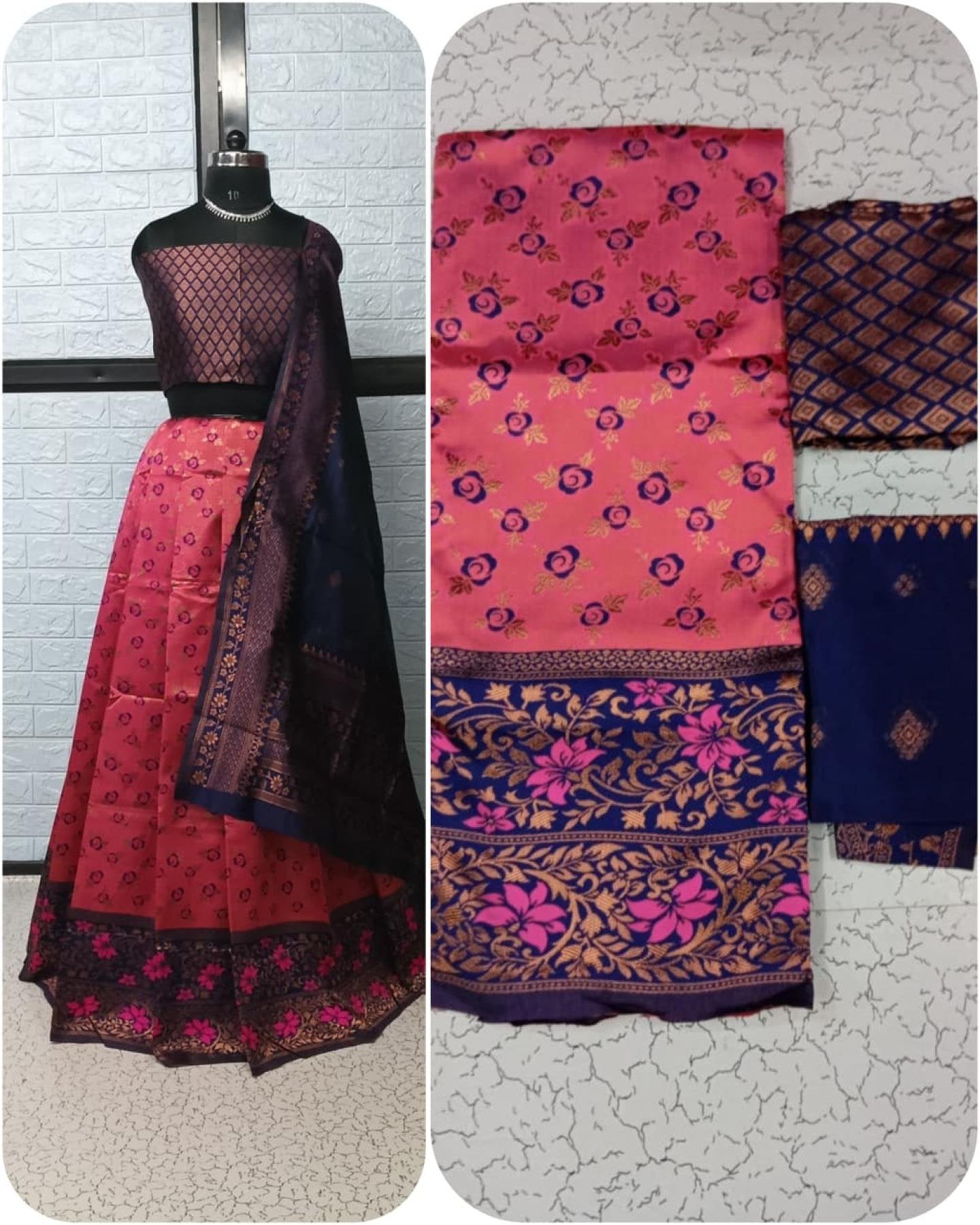 Pure Softy Silk Zari Half Lehenga Saree with Banarasi Dupatta styling view