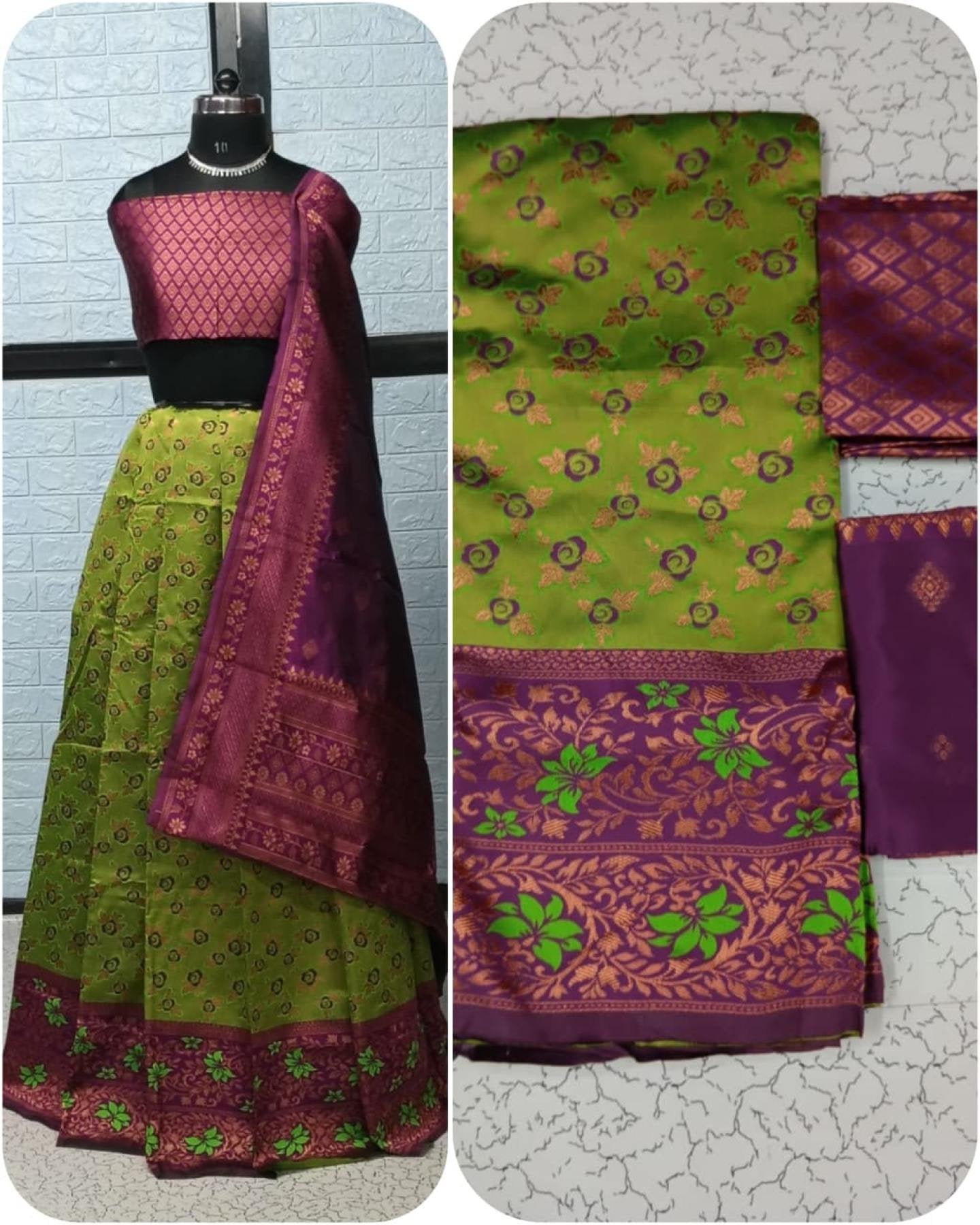 Pure Softy Silk Zari Half Lehenga Saree with Banarasi Dupatta colour variant view