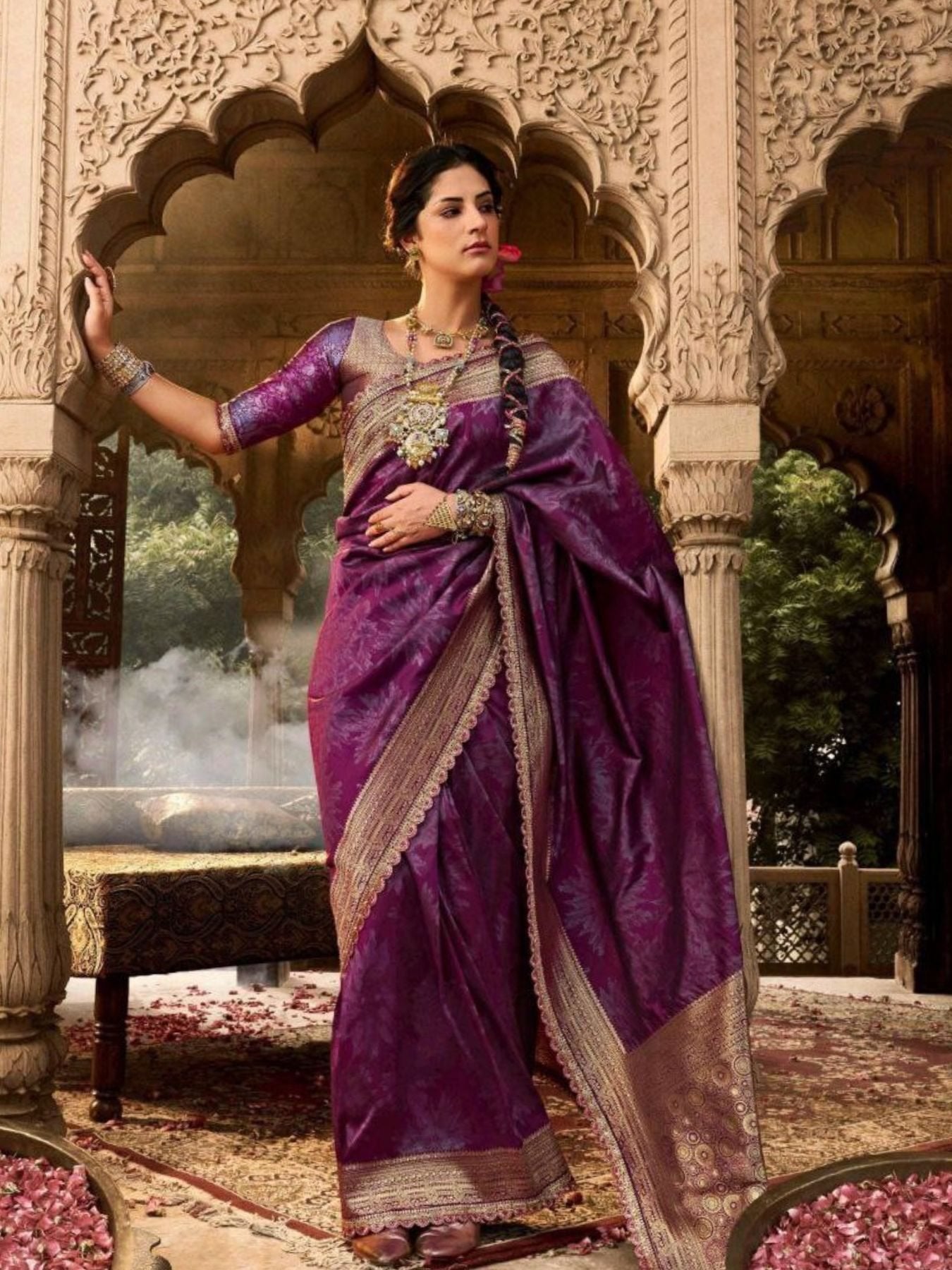 Purple Banarasi Saree for women - full front view | Snyvia
