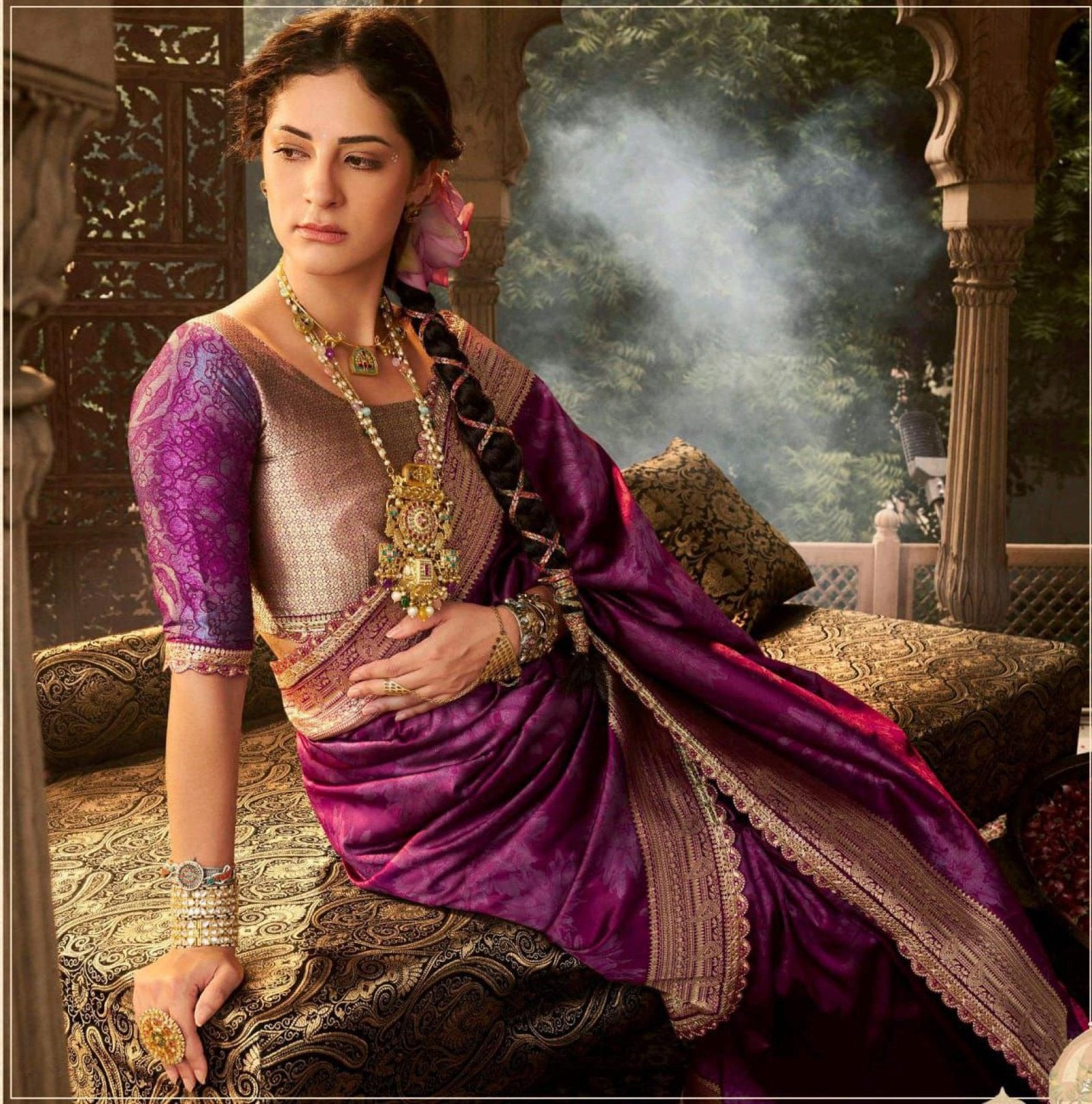 Purple Banarasi Saree - drape and pallu detail