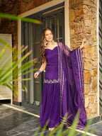 Purple Rangoli Silk Kurti Palazzo Suit with Embroidery and Organza Lace for women | Snyvia