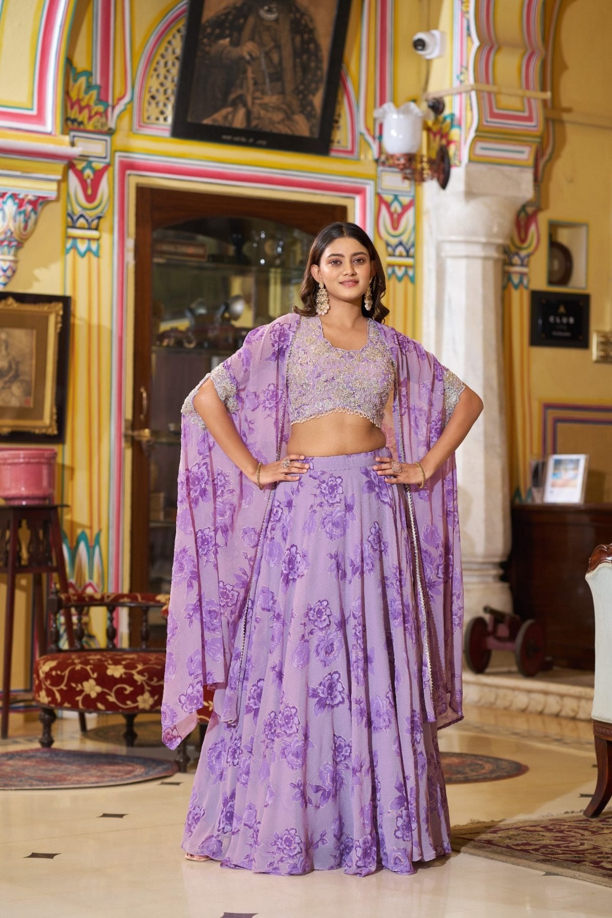 Green Ready to Wear Georgette Lehenga Choli with Sequins Work for Festive Wear blouse and dupatta detail