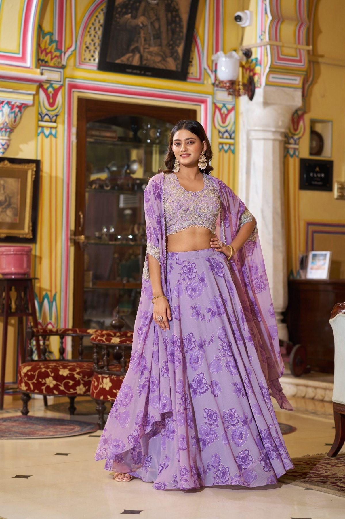 Pink Ready to Wear Georgette Lehenga Choli with Sequins Work for Festive Wear embroidery close-up