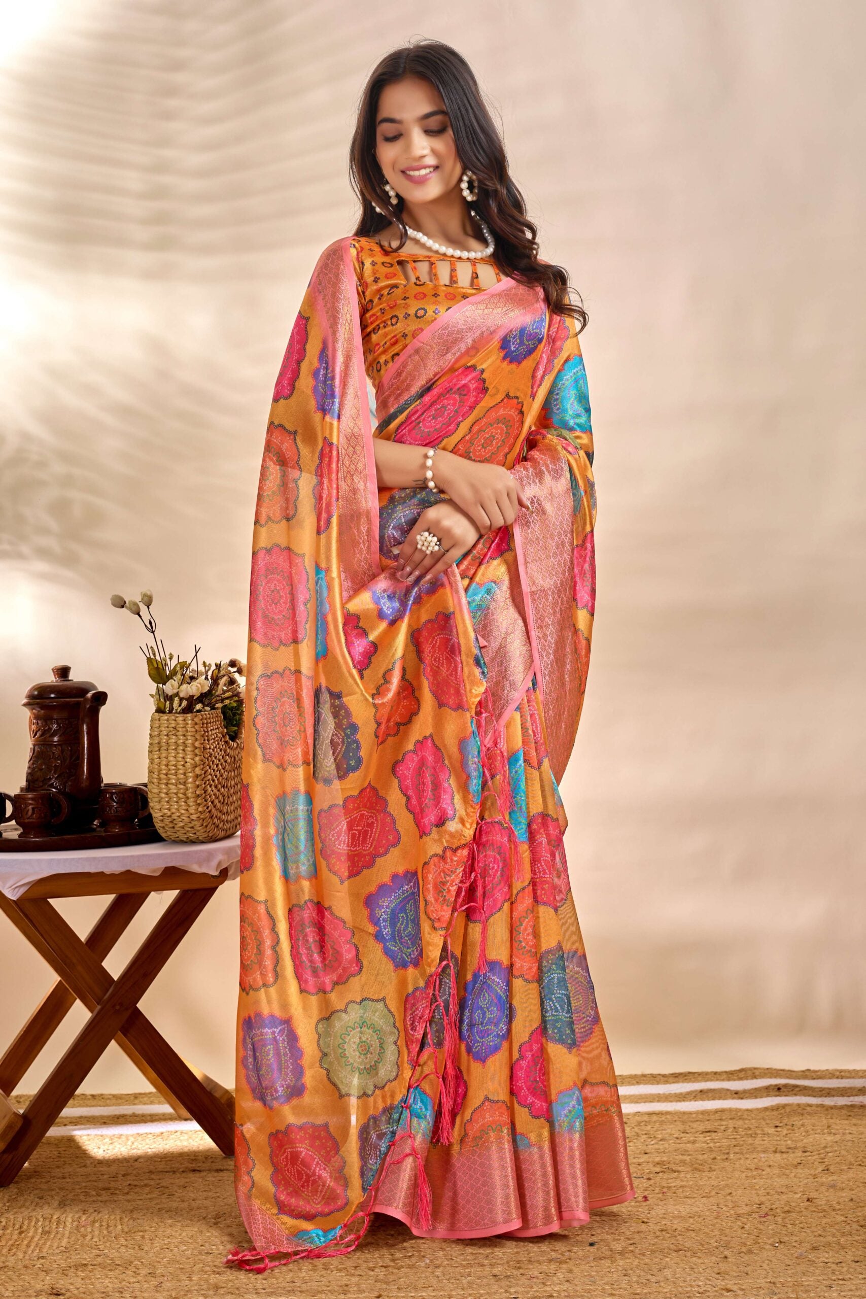The pink zari border and Saree