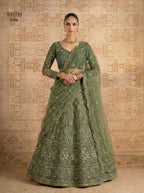 Butterfly Net Lehenga Choli with Banglori Silk Inner for Bridal Wear embroidery close-up
